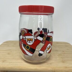 Vintage VMC REIMS Tumbling Santa Christmas Jar Red Screw Top Lid Made in‎ France